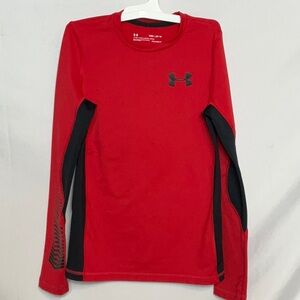 Under Armour Red and Black Long Sleeve Coldgear Performance Fitted Tee Youth M